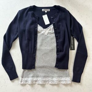 NWT Steve Madden Navy Blue Women's Cropped Button Up Cardigan Sweater